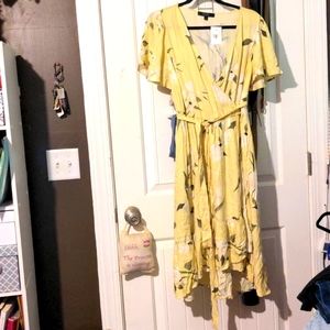Yellow high low floral print dress